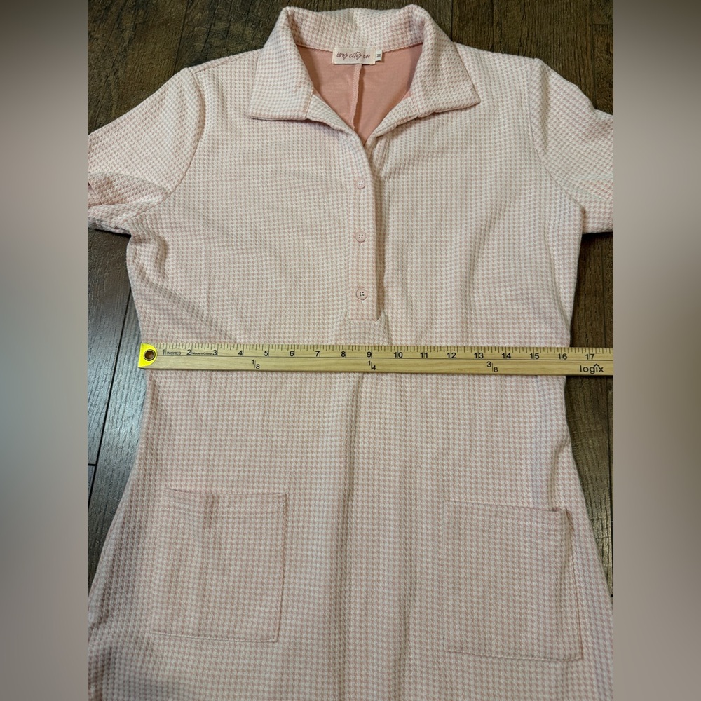 Ivy City Co Piper Peach Houndstooth Collared w/ Godet Hem Sz M - Picture 9 of 13
